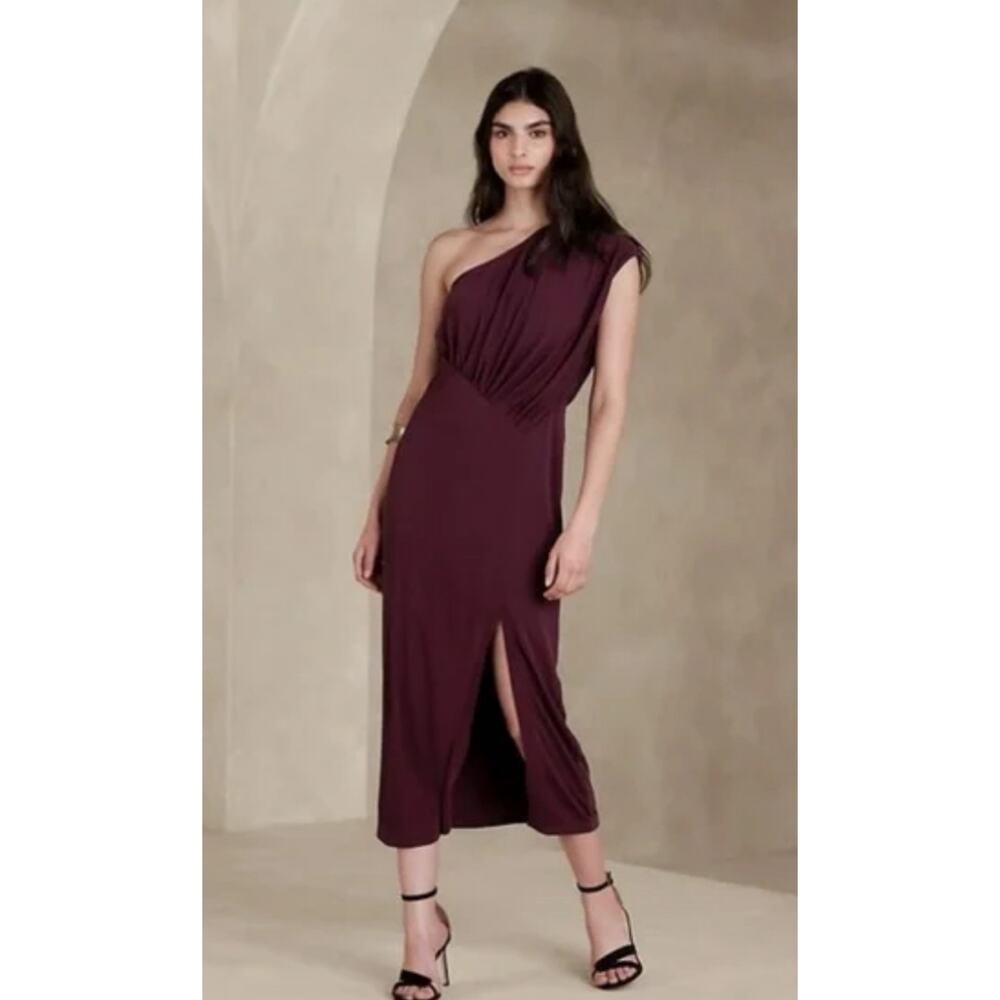 Banana Republic Radhi Midi Dress Jersey One Shoulder Burgundy Women's XS New